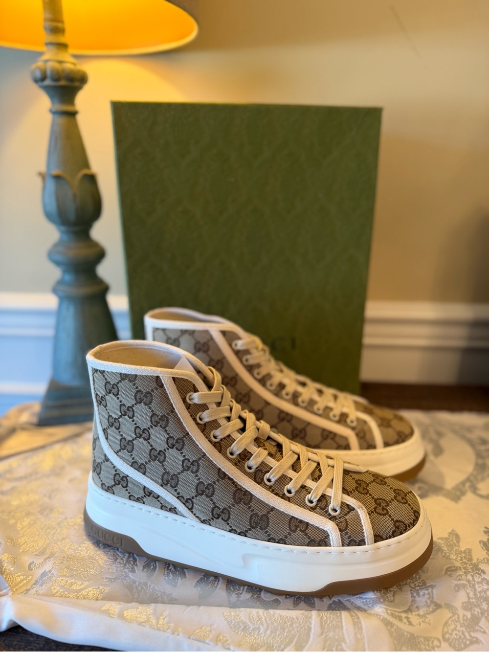 Gucci Mens GG Supreme High-Top Sneakers in Beige 9